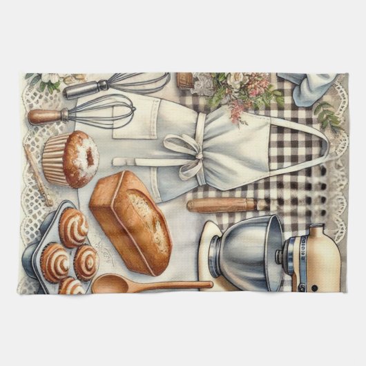 居心地の良い自家製ベーキングシーンとエプロン キッチンタオル (横)