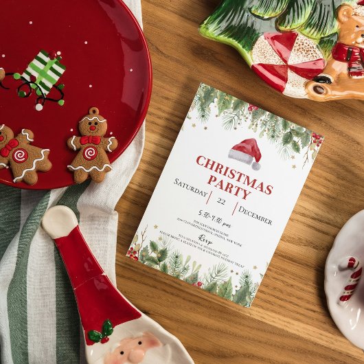 居心地の良い自然のリース 赤いクリスマスパーティーの招待状 招待状