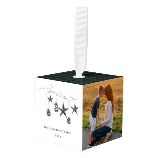 居心地の良い自然クリスマスフォト キューブオーナメント (正面アングル)