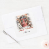 居心地の良い街フェスティバル雰囲気レッドクリスマスドア スクエアシール (封筒)