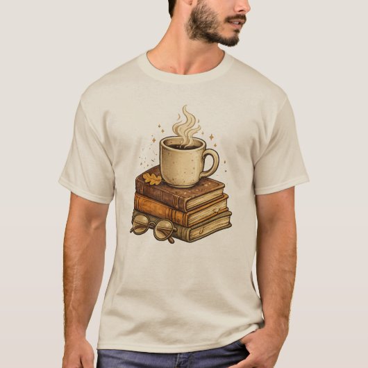 居心地の良い読書の雰囲気 本とコーヒー愛好家Tシャツ Tシャツ (正面)