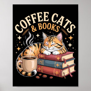 居心地の良い読書をする猫のカフェと本の愛好家アート ポスター