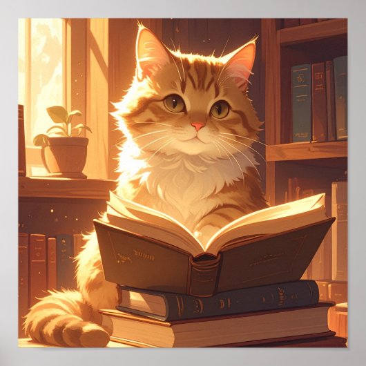 居心地の良い読書をする猫のポスター ポスター (正面)
