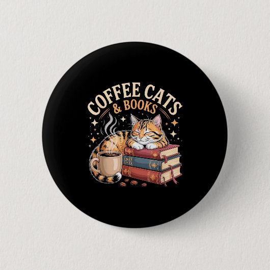 居心地の良い読書をする猫 コーヒーと本が好きな人向けの作品 缶バッジ (正面)