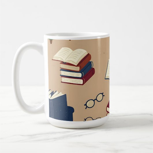 居心地の良い読書コーナーの本のパターン コーヒーマグカップ (左)
