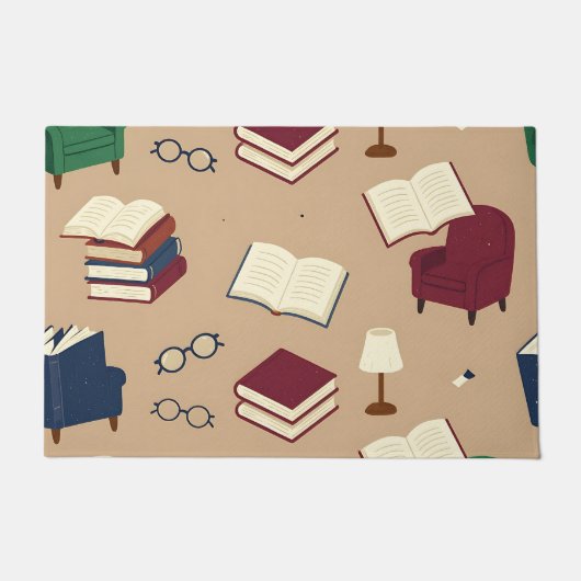 居心地の良い読書コーナーの本のパターン ドアマット (正面)