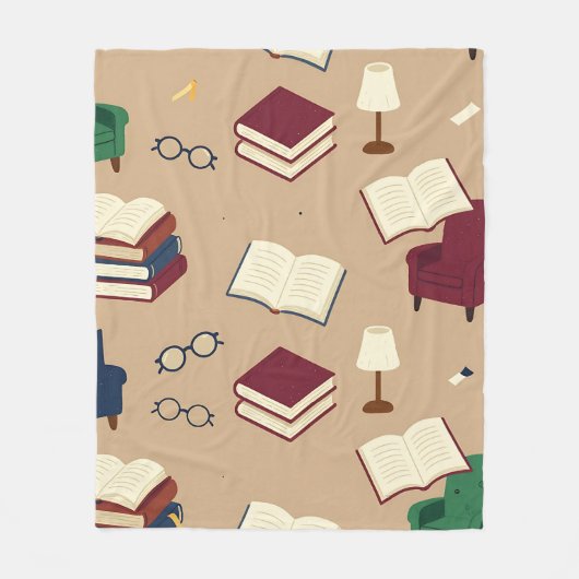 居心地の良い読書コーナーの本のパターン フリースブランケット (正面)