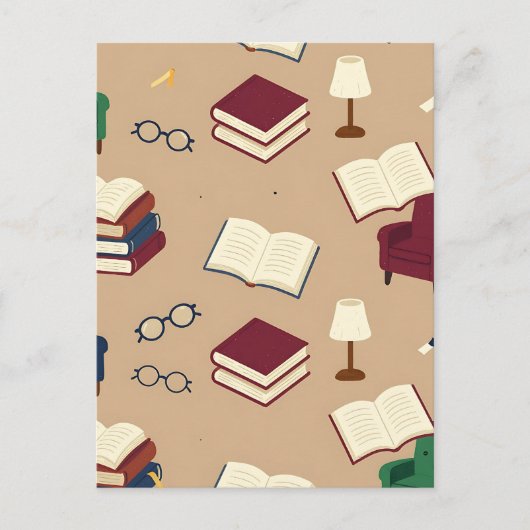 居心地の良い読書コーナーの本のパターン ポストカード (正面)