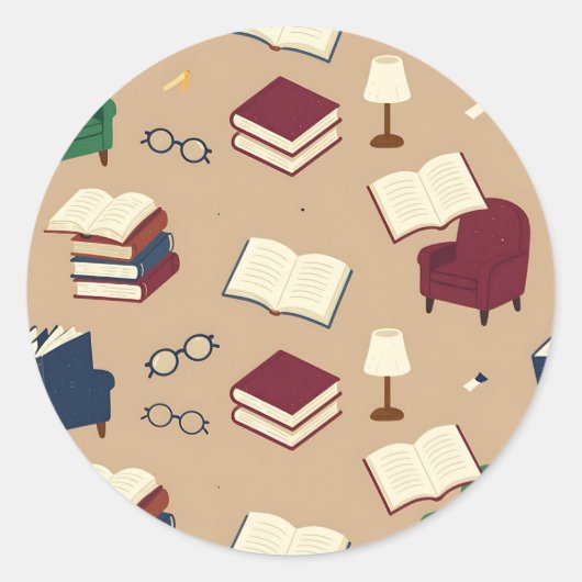 居心地の良い読書コーナーの本のパターン ラウンドシール (正面)