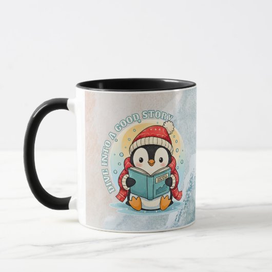 居心地の良い読書ペンギンの冬のコーヒー&紅茶マグ マグカップ (左)