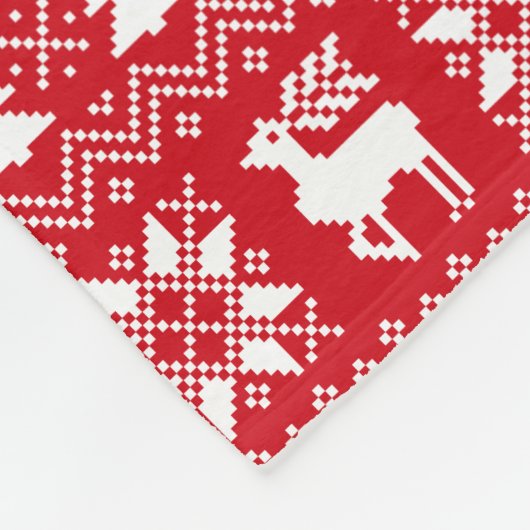 居心地の良い赤いクリスマスセーターインスパイアパターン フリースブランケット (角)