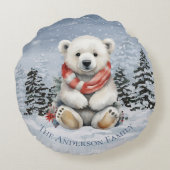 居心地の良い赤いスカーフポーラベアクリスマス ラウンドクッション (裏面)