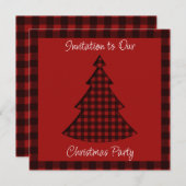 居心地の良い赤い格子模様クリスマスツリー 招待状 (正面/裏面)