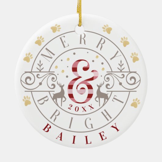 居心地の良い赤と白の格子柄のポープリントペットフォト セラミックオーナメント (裏面)