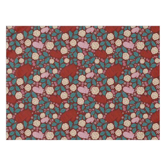 居心地の良い赤ヴィンテージクリスマスパターン テーブルクロス (正面(横))