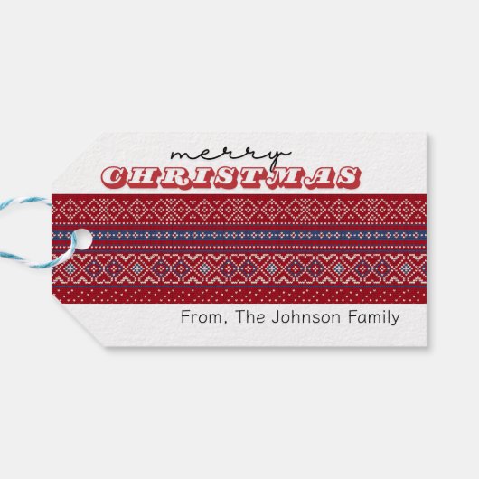 居心地の良い赤&青のセーターメリークリスマス ギフトタグ (裏面横)
