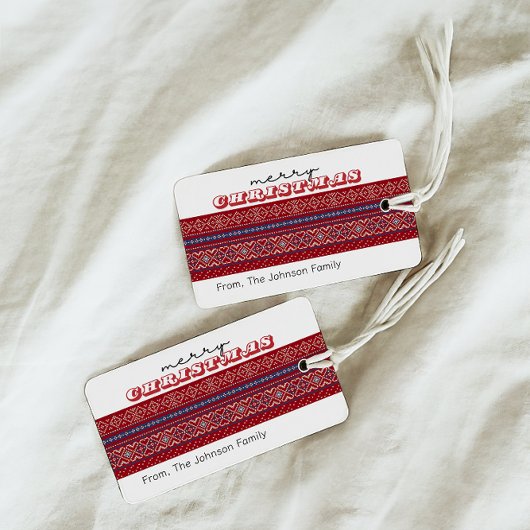 居心地の良い赤&青のセーターメリークリスマス ギフトタグ