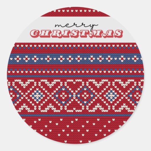 居心地の良い赤&青のセーターメリークリスマス ラウンドシール (正面)