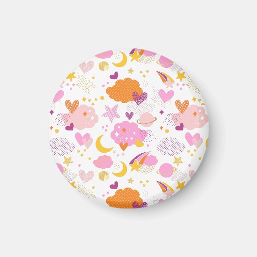 居心地の良い銀河系 – コスモス、月、星とハートスロー マグネット (正面)