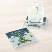 居心地の良い雪のレトロクリスマスビレッジ ガラスコースター (アングル)