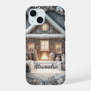 居心地の良い雪の家,ソファ,毛布,ギフト,雪だるま iPhone 15ケース