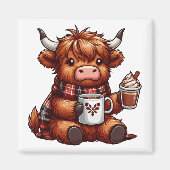 居心地の良い飲み物を楽しんで愛らしいハイランド牛 マグネット (正面)