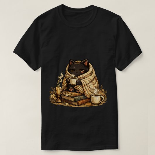 居心地の良い黒猫のコーヒー美学Tシャツ Tシャツ (デザイン正面)