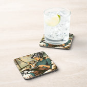 居心地の読良い女性とコーヒーと猫 コースター (右側)