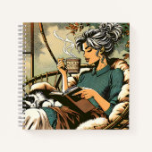 居心地の読良い女性とコーヒーと猫 ノートブック (正面)