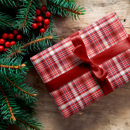 居心地の赤と白良い格子模様 ラッピングペーパー