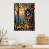 居心地は良いがワイルド:アライグマのクローズアップ ポスター (キッチン)