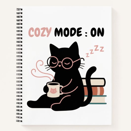 居心地モードをオンに! 黒猫のカフェ・本Tシャツ ノートブック (正面)