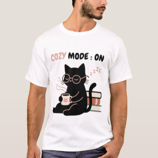 居心地モードをオンに! 黒猫のカフェ・本Tシャツ Tシャツ