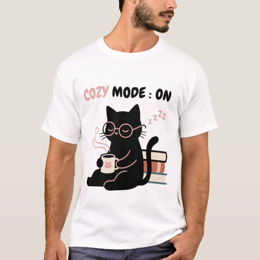 居心地モードをオンに! 黒猫のカフェ・本Tシャツ Tシャツ (正面)