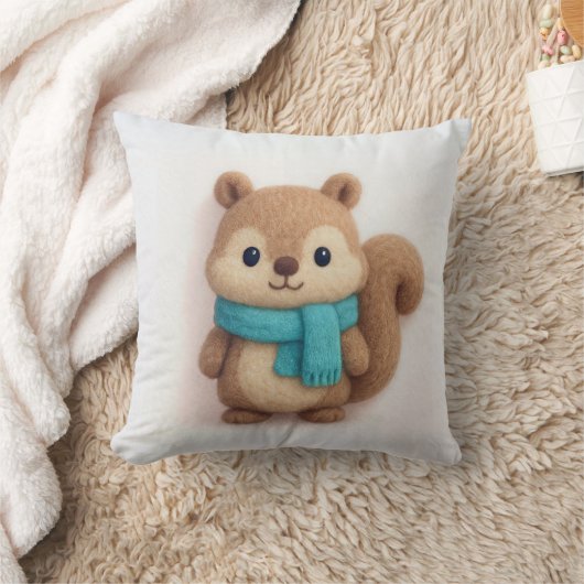 居心地感じの良いマフラーを身に着けたかわいいリス クッション (ブランケット)