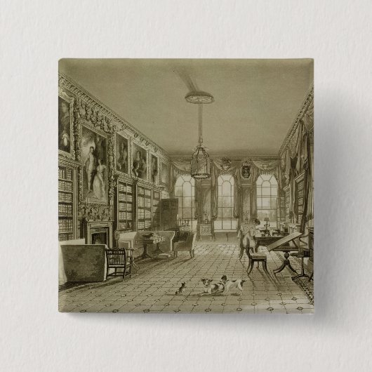 居間、Cassiobury公園、c.1815として図書館、 缶バッジ (正面)