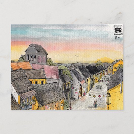 屋上から夕暮れ時の街並み ポストカード (正面)