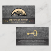 屋上と都市 | レザー | 金ゴールド骨格鍵 名刺 (正面/裏面)