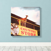 屋上のカントリーストアのヤギ キャンバスプリント (インサイチュ (ウッドフロア))