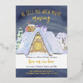 屋上のサンタの足跡クリスマスおもしろいの引越し 箔シーズンカード (正面)