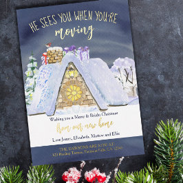 屋上のサンタの足跡クリスマスおもしろいの引越し 箔シーズンカード