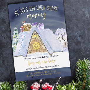 屋上のサンタの足跡クリスマスおもしろいの引越し 箔シーズンカード