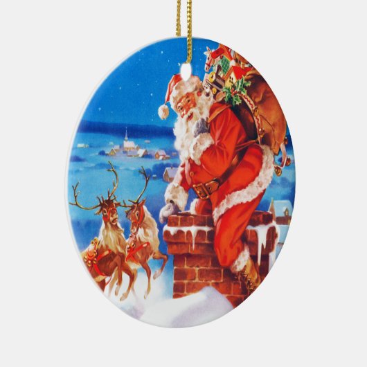 屋上のサンタクロースそして彼のトナカイ セラミックオーナメント (右)