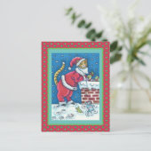 屋上のサンタ爪猫がプレゼントをおもしろい届け ポストカード (スタンド正面)