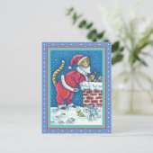 屋上のサンタ爪猫がプレゼントをおもしろい届け ポストカード (スタンド正面)