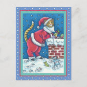 屋上のサンタ爪猫がプレゼントをおもしろい届け ポストカード (正面)