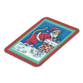 屋上のサンタ爪猫がプレゼントをおもしろい届け マグネット (左側)