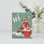 屋上のヴィンテージクリスマスサンタガール シーズンカード (スタンド正面)