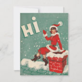屋上のヴィンテージクリスマスサンタガール シーズンカード (正面)