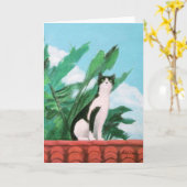 屋上の猫 カード (黄色い花)